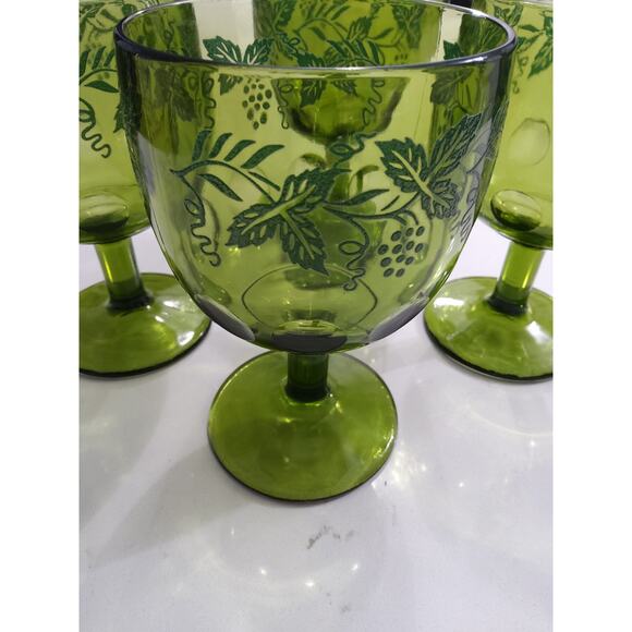Bartlett Collins Vintage  green goblets Grapevine pattern - Picture 6 of 7